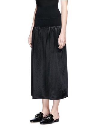 Front View - Click To Enlarge - MS MIN - Rib knit waist satin midi skirt
