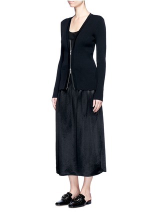 Figure View - Click To Enlarge - MS MIN - Rib knit waist satin midi skirt