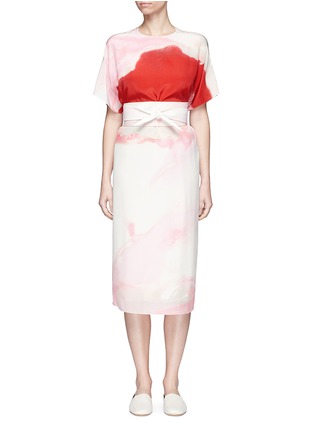 Main View - Click To Enlarge - MS MIN - Oversized obi belt watercolour print silk dress