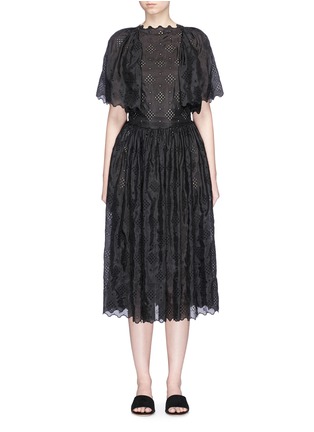 Main View - Click To Enlarge - MS MIN - Broderie anglaise lotus sleeve silk dress