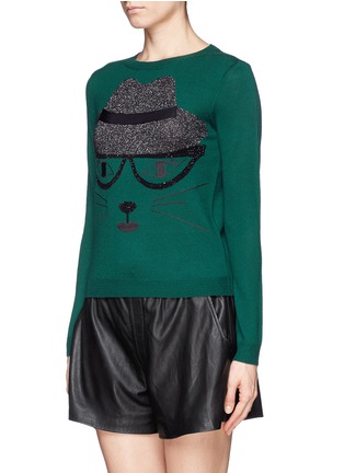 Front View - Click To Enlarge - ALICE & OLIVIA - Lurex and rhinestone cat sweater
