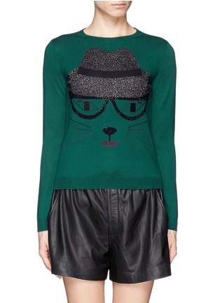 Main View - Click To Enlarge - ALICE & OLIVIA - Lurex and rhinestone cat sweater
