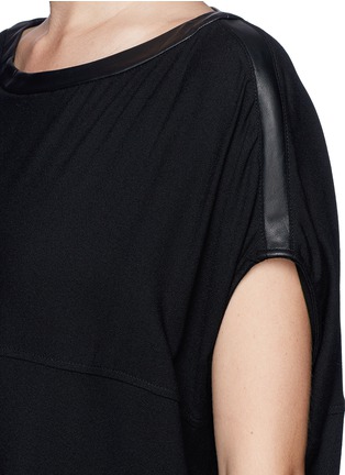 Detail View - Click To Enlarge - HELMUT LANG - Leather trim wool blend top