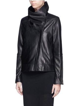 Front View - Click To Enlarge - HELMUT LANG - High collar leather biker jacket