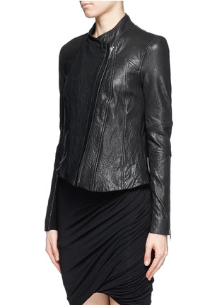Front View - Click To Enlarge - HELMUT LANG - Asymmetric hem crumpled lamb leather jacket