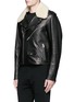 Front View - Click To Enlarge - BALENCIAGA - Detachable shearling collar leather biker jacket