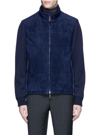 Main View - Click To Enlarge - CANALI - Mixed knit sleeve suede jacket