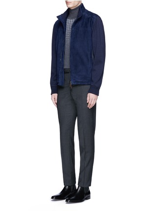 Figure View - Click To Enlarge - CANALI - Mixed knit sleeve suede jacket