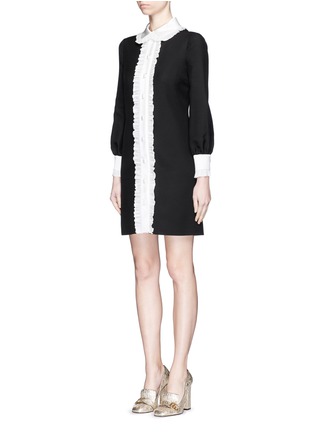 Front View - Click To Enlarge - GUCCI - Ruffle trim wool-silk cady shirt dress