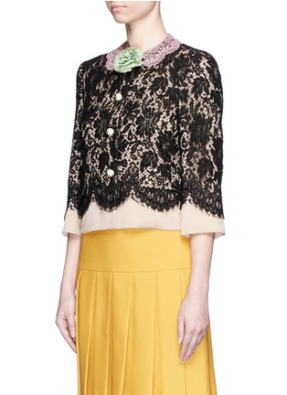 Front View - Click To Enlarge - GUCCI - Metallic Peter Pan collar lace jacket