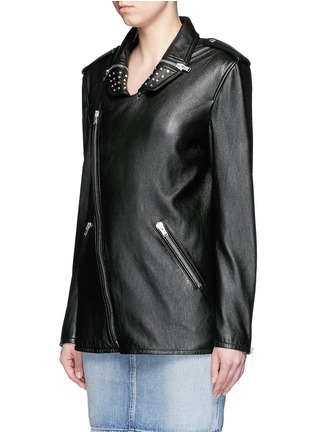 Front View - Click To Enlarge - SAINT LAURENT - Stud collar oversize leather motorcyle jacket