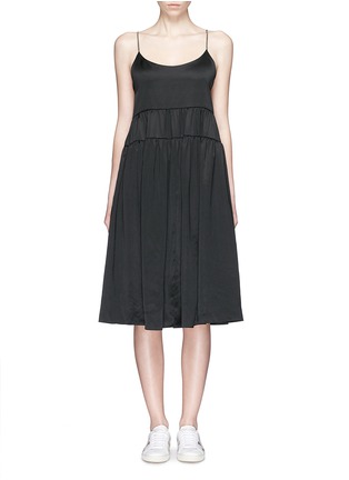 Main View - Click To Enlarge - SAINT LAURENT - Beaded strap tiered silk satin dress