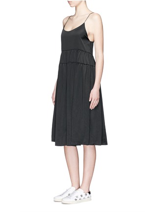 Figure View - Click To Enlarge - SAINT LAURENT - Beaded strap tiered silk satin dress