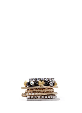 Main View - Click To Enlarge - IOSSELLIANI - Stud and strass pavé seven ring set