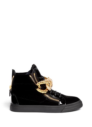 Main View - Click To Enlarge - 73426 - 'London' rhinestone pavé chain velvet sneakers