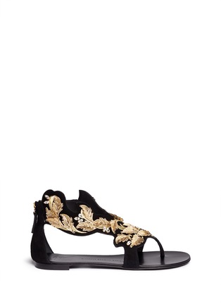 Main View - Click To Enlarge - 73426 - 'Rock' leaf filigree suede sandals