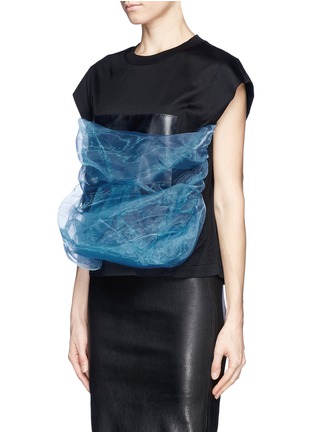 Front View - Click To Enlarge - TOGA ARCHIVES - Ruffle chiffon leather panel T-shirt