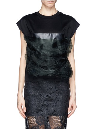 Main View - Click To Enlarge - TOGA ARCHIVES - Ruffle chiffon leather panel T-shirt