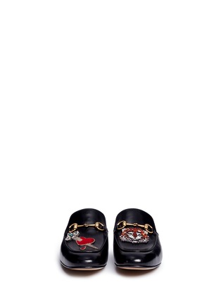 Front View - Click To Enlarge - GUCCI - 'Princetown' tiger heart appliqué leather sliders