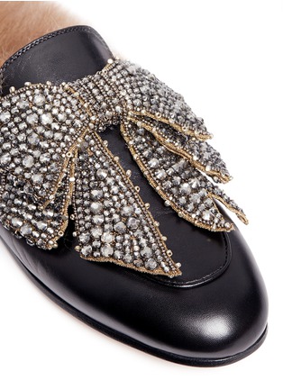 Detail View - Click To Enlarge - GUCCI - 'Princetown' embellished bow lamb fur leather slide loafers