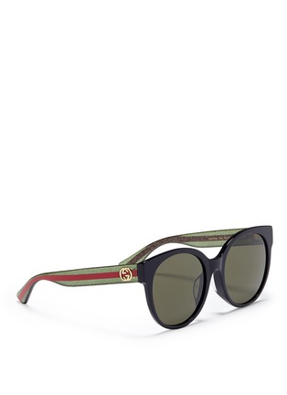 Figure View - Click To Enlarge - GUCCI - Glitter web stripe temple acetate round sunglasses