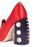 Detail View - Click To Enlarge - GUCCI - 'Luna' GG pearl stud heel satin pumps