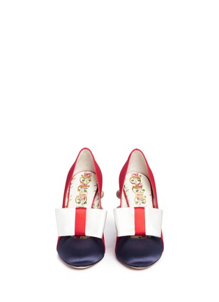 Front View - Click To Enlarge - GUCCI - 'Luna' GG pearl stud heel satin pumps