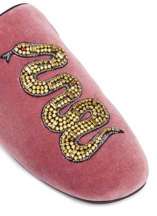 Detail View - Click To Enlarge - GUCCI - 'Lawrence' snake embellished velvet slides