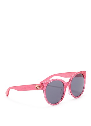 Figure View - Click To Enlarge - GUCCI - Glitter acetate round sunglasses