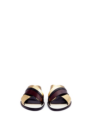 Front View - Click To Enlarge - LANVIN - Cross vamp mixed leather slide sandals