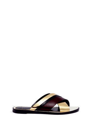 Main View - Click To Enlarge - LANVIN - Cross vamp mixed leather slide sandals