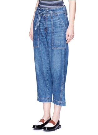 Front View - Click To Enlarge - CURRENT/ELLIOTT - 'The Chore' belted cropped wide leg denim pants