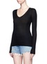 Front View - Click To Enlarge - T BY ALEXANDER WANG - Scoop neck rib knit long sleeve top