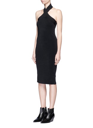 Front View - Click To Enlarge - T BY ALEXANDER WANG - Wraparound halterneck rib knit dress