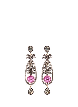 Main View - Click To Enlarge - AISHWARYA - Diamond ruby cabochon gold alloy drop earrings
