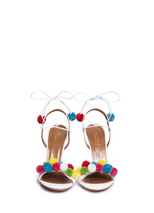 Front View - Click To Enlarge - AQUAZZURA - 'Pom Pom' raffia sandals