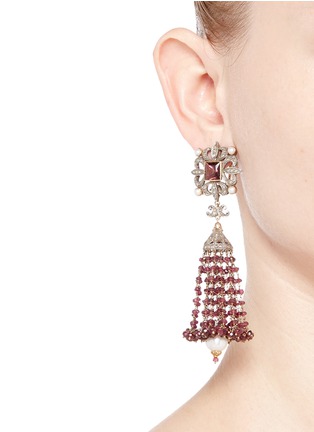 Figure View - Click To Enlarge - AISHWARYA - Diamond pearl tourmaline drop earrings