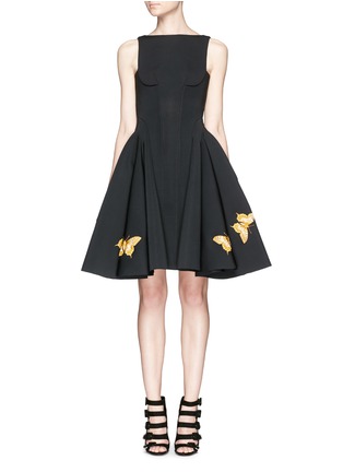 Main View - Click To Enlarge - CHICTOPIA - Butterfly embroidery scuba jersey flare dress