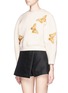 Front View - Click To Enlarge - CHICTOPIA - Butterfly embroidery cropped scuba jersey sweatshirt