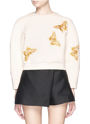 Main View - Click To Enlarge - CHICTOPIA - Butterfly embroidery cropped scuba jersey sweatshirt