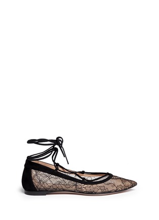Main View - Click To Enlarge - GIANVITO ROSSI - Suede trim floral lace flats