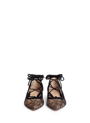 Figure View - Click To Enlarge - GIANVITO ROSSI - Suede trim floral lace flats