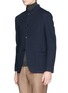 Front View - Click To Enlarge - ARMANI COLLEZIONI - Basketweave cotton knit Mandarin collar jacket