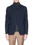 Main View - Click To Enlarge - ARMANI COLLEZIONI - Basketweave cotton knit Mandarin collar jacket