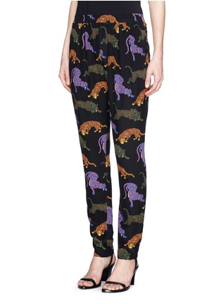 Front View - Click To Enlarge - STELLA MCCARTNEY - Wild cat print silk jogging pants