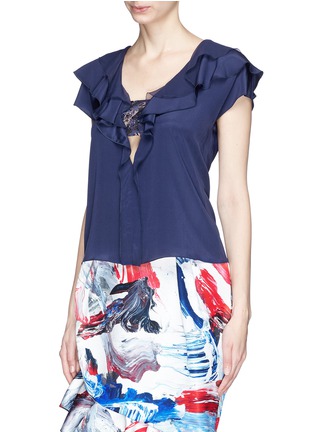 Front View - Click To Enlarge - PRABAL GURUNG - Floral crepe band ruffle placket blouse