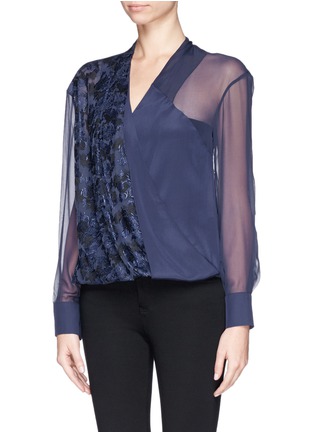 Front View - Click To Enlarge - PRABAL GURUNG - Floral lace panel silk blouse