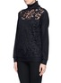 Front View - Click To Enlarge - MO&CO. EDITION 10 - Sheer lace tulle front turtleneck sweater