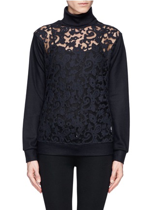 Main View - Click To Enlarge - MO&CO. EDITION 10 - Sheer lace tulle front turtleneck sweater