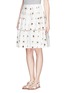 Front View - Click To Enlarge - NO.21 - Carnation print pleat flare skirt